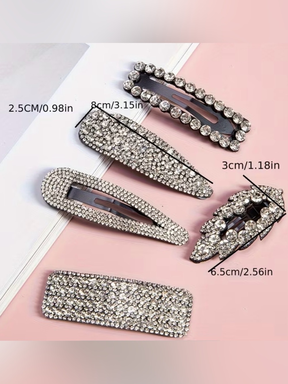 💎 5 Large Crystal Rhinestone Hair Clip Set - Silver Sparkle - Picture 2 of 3